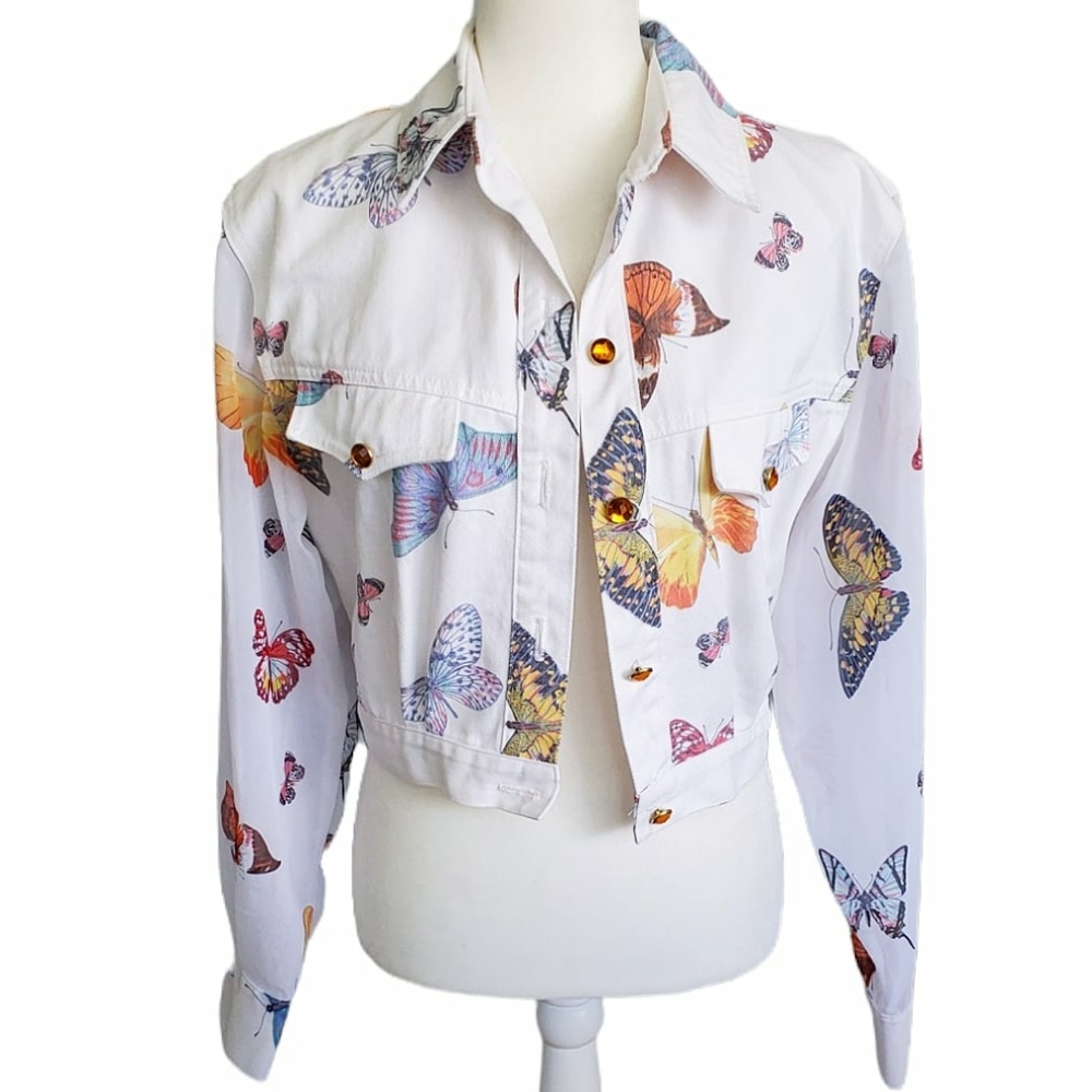 Vintage y2k Denim Butterfly Jacket w/ Sheer Sleeves - small